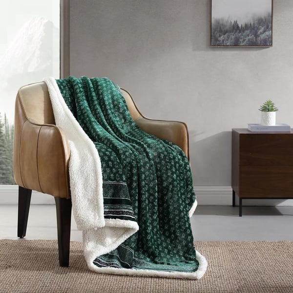 Eddie Bauer  Throw Blanket Super Soft Reversible Sherpa Fleece Bedding Ideal Christmas ampamp White Elephant Gifts Cozy Plaid Home Decor Fair Isle Peak ThrowFair Isle Green