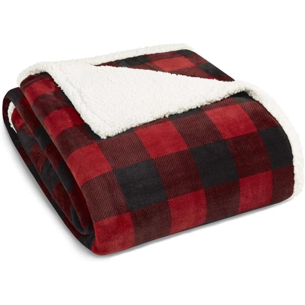 Eddie Bauer  Twin Blanket Reversible Sherpa Fleece Bedding Soft amp Cozy Home Decor Mountain Village Red TwinRed Check Queen