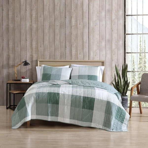 Eddie Bauer  Twin Quilt Set Cotton Reversible Bedding with Matching Sham Medium Weight Home Decor Boulder Green TwinEddie Bauer  Twin Quilt Set Cotton Reversible Bedding with Matching Sham Medium Weight Home Decor Boulder Green Twin