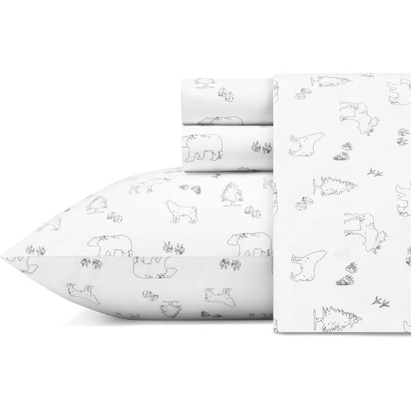 Eddie Bauer  Twin Sheets Cotton Percale Bedding Set Crisp amp Cool Home Decor Eddies Oar 3 pieces Twin White and BlueKing Animal Tracks WhiteBlack