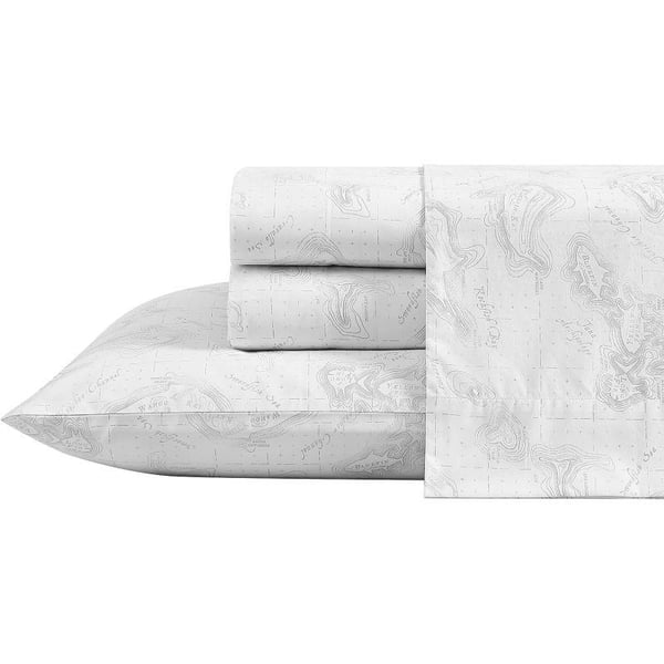 Eddie Bauer  Twin Sheets Cotton Percale Bedding Set Crisp amp Cool Home Decor Eddies Oar 3 pieces Twin White and BlueTwin Fish Atol WhiteGrey