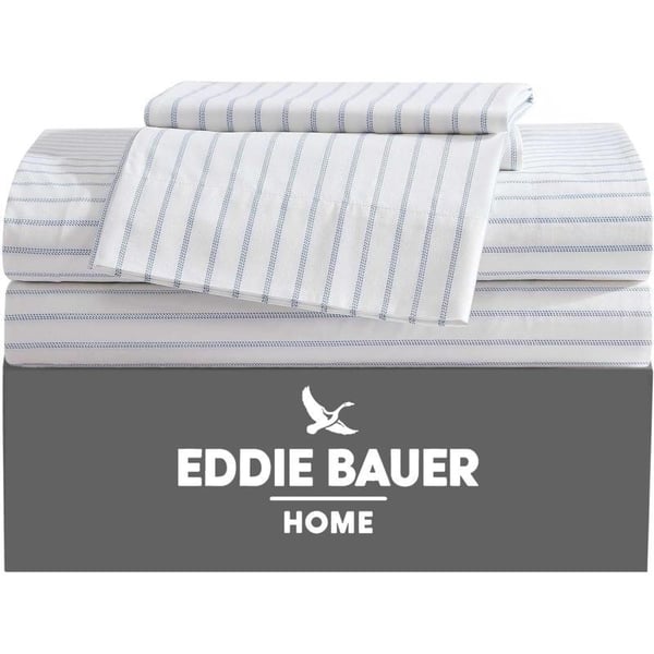 Eddie Bauer  Twin Sheets Cotton Percale Bedding Set Crisp amp Cool Home Decor Light Green Plaid TwinQueen Essential Stripe