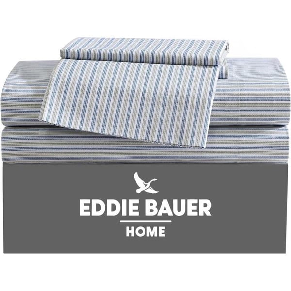 Eddie Bauer  Twin Sheets Cotton Percale Bedding Set Crisp amp Cool Home Decor Light Green Plaid TwinQueen Ticking Stripe Green