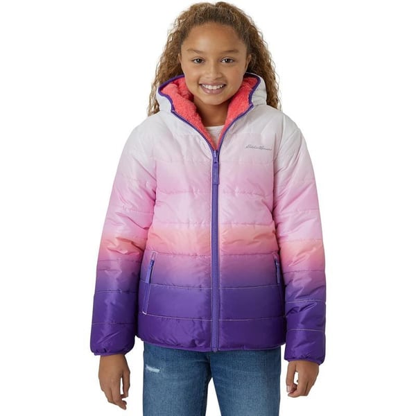 Eddie Bauer Girls Reversible Jacket  Deer Harbor Waterproof Lightweight Puffer Coat with Faux Shearling Lining 520Blush