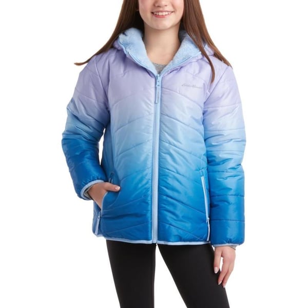 Eddie Bauer Girls Reversible Jacket  Deer Harbor Waterproof Lightweight Puffer Coat with Faux Shearling Lining 520Lavender