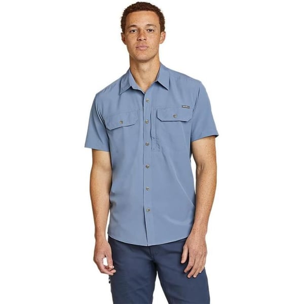 Eddie Bauer Mens Atlas Exploration Flex ShortSleeve ShirtRegular Blue Haze