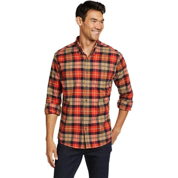 Eddie Bauer Mens Eddies Favorite Classic Fit Flannel Shirt  PlaidRegular Bright Red