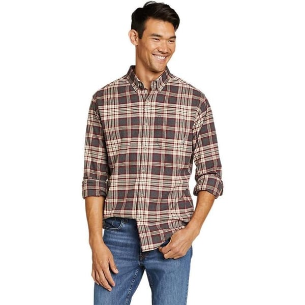 Eddie Bauer Mens Eddies Favorite Classic Fit Flannel Shirt  PlaidTall Heather Gray