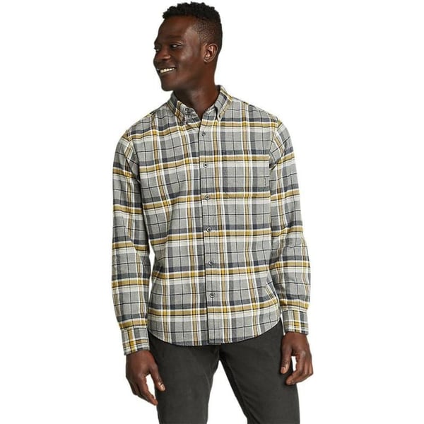 Eddie Bauer Mens Eddies Favorite Flannel Relaxed Fit Shirt  PlaidTall Lt Charcoal Htr