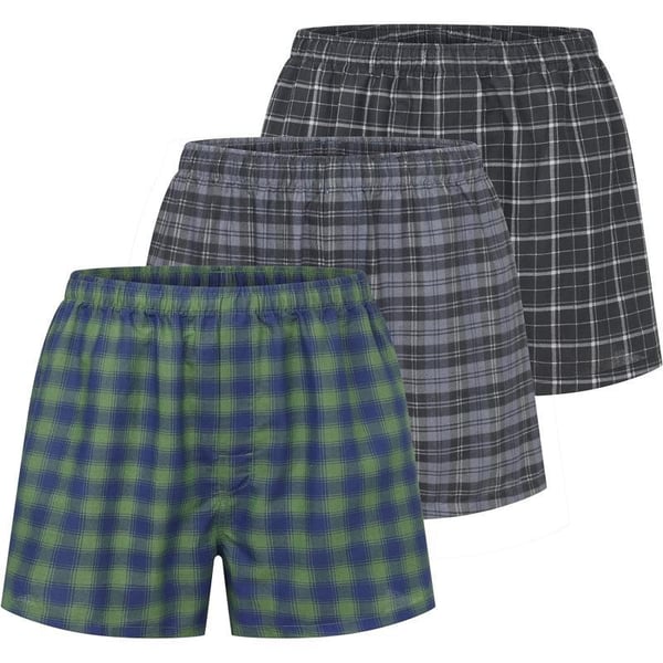 Eddie Bauer Mens Woven Comfortable Boxer Shorts Underwear 3 PackHunter PlaidNavy TartanBlack Douglas Check