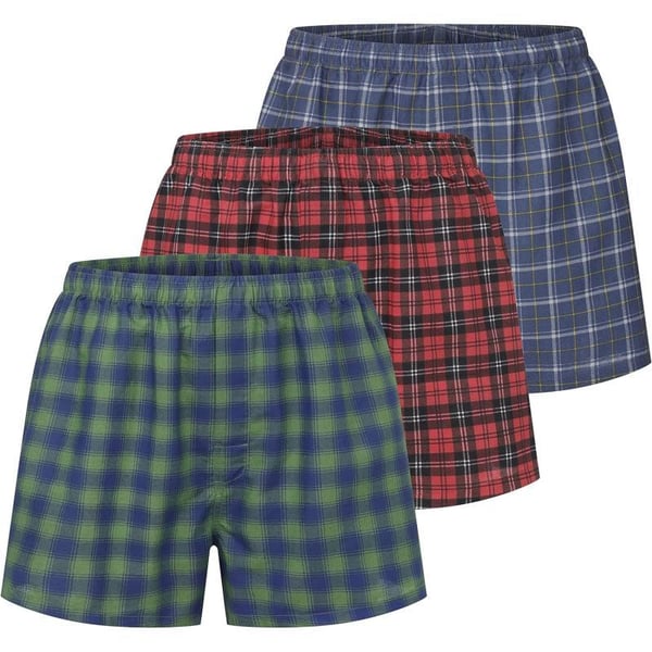 Eddie Bauer Mens Woven Comfortable Boxer Shorts Underwear 3 PackNavy Douglas CheckHunter PlaidRed Tartan