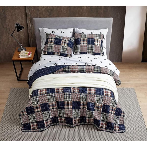 Eddie Bauer Twin Quilt Set Cotton Reversible Bedding Set All Season Lodge Home Dcor Madrona NavyRed TwinKing Madrona NavyRed