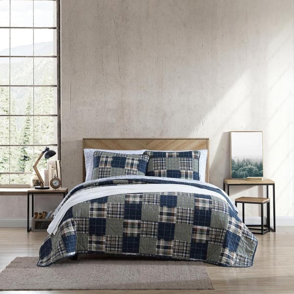 Eddie Bauer Twin Quilt Set Cotton Reversible Bedding Set All Season Lodge Home Dcor Madrona Plaid Navy TwinMadrona Plaid NavyGreen King