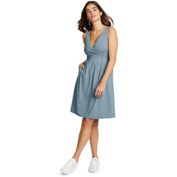 Eddie Bauer Womens Aster Crossover Dress  SolidRegular Chambray Blue