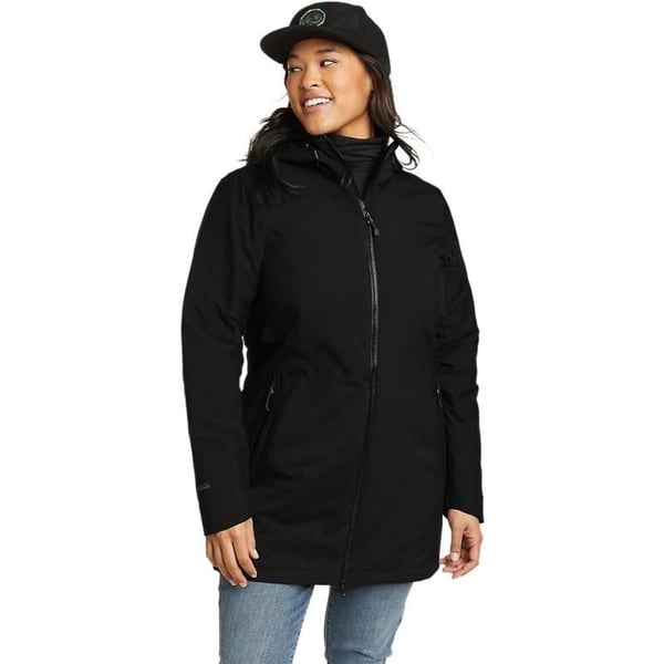 Eddie Bauer Womens Cloud Cap Stretch Insulated Trench CoatRegular Black