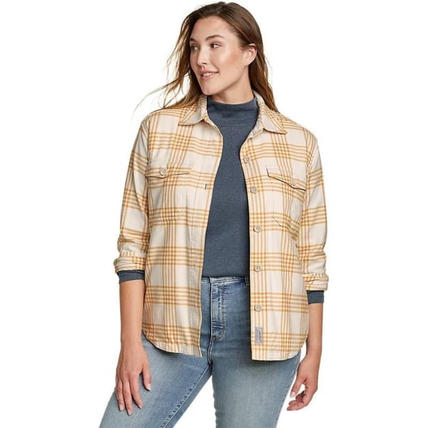 Eddie Bauer Womens Eddies Favorite Flannel Faux ShearlingLined Shirt Jacket Champagne XLarge TallEddie Bauer Womens Eddies Favorite Flannel Faux ShearlingLined Shirt Jacket Champagne XLarge Tall