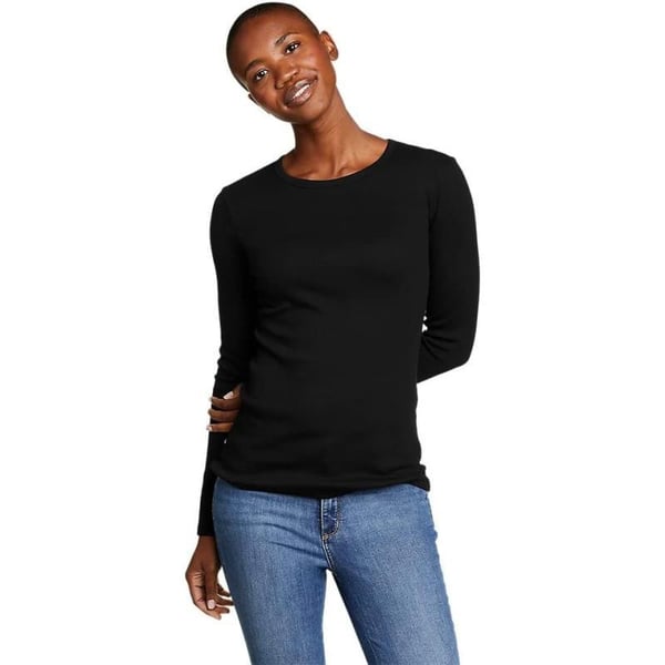 Eddie Bauer Womens Essentials Ribbed Crew LongSleeve ShirtRegular Black