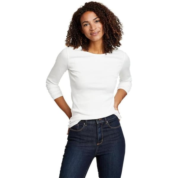 Eddie Bauer Womens Essentials Ribbed Crew LongSleeve ShirtRegular White