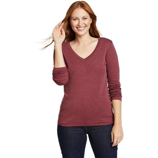 Eddie Bauer Womens Favorite LongSleeve VNeck TShirtTall Dusty Red