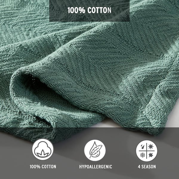 Eddie Bauer  Queen Blanket Lightweight Cotton Bedding Home Decor for All Seasons Herringbone Bone QueenGreen