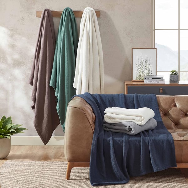 Eddie Bauer  Queen Blanket Lightweight Cotton Bedding Home Decor for All Seasons Herringbone Bone QueenGreen