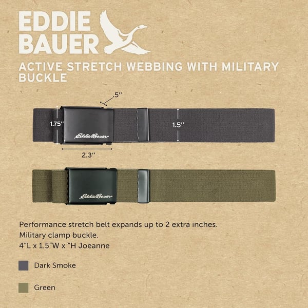 imageEddie Bauer Mens Backcountry BeltActive Stretch Webbing with Military Clamp BuckleDark Smoke