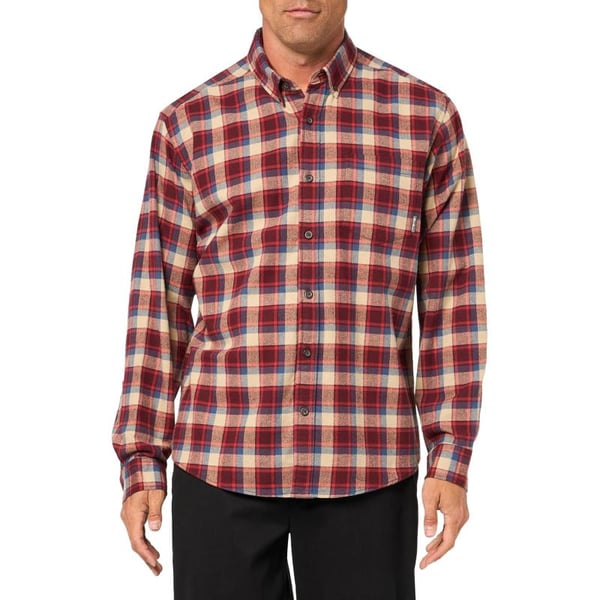 imageEddie Bauer Mens Regular Fit Field Flannel LongSleeve Shirt PatternedBurgundy