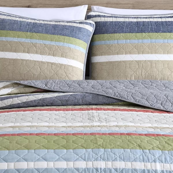 imageEddie Bauer  Twin Quilt Set Reversible Bedding with Matching Sham Lightweight Home Decor for All Seasons Hidden Lake Blue TwinSalmon Ladder Multi