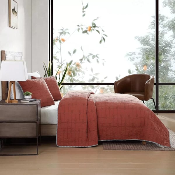 imageEddie Bauer  Twin Quilt Set Reversible Bedding with Matching Sham Lightweight Home Decor for All Seasons Hidden Lake Blue TwinTroutdale Orange