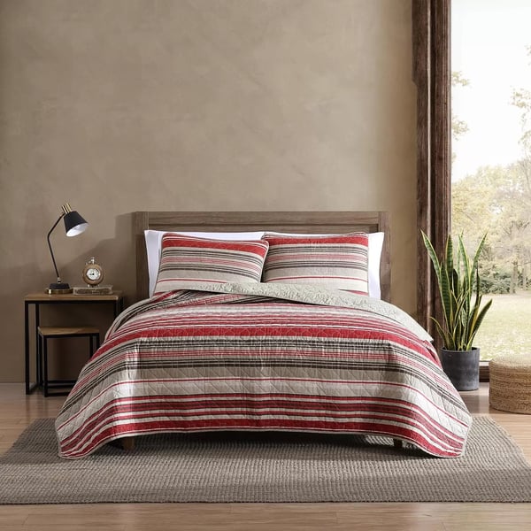 imageEddie Bauer  Twin Quilt Set Reversible Bedding with Matching Sham Lightweight Home Decor for All Seasons Hidden Lake Blue TwinYakima Red