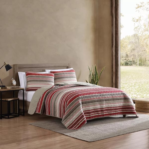 imageEddie Bauer  Twin Quilt Set Reversible Bedding with Matching Sham Lightweight Home Decor for All Seasons Hidden Lake Blue TwinYakima Red