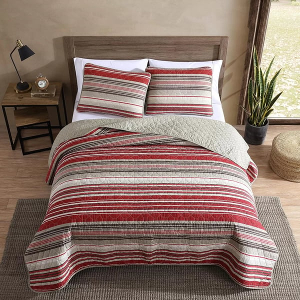 imageEddie Bauer  Twin Quilt Set Reversible Bedding with Matching Sham Lightweight Home Decor for All Seasons Hidden Lake Blue TwinYakima Red