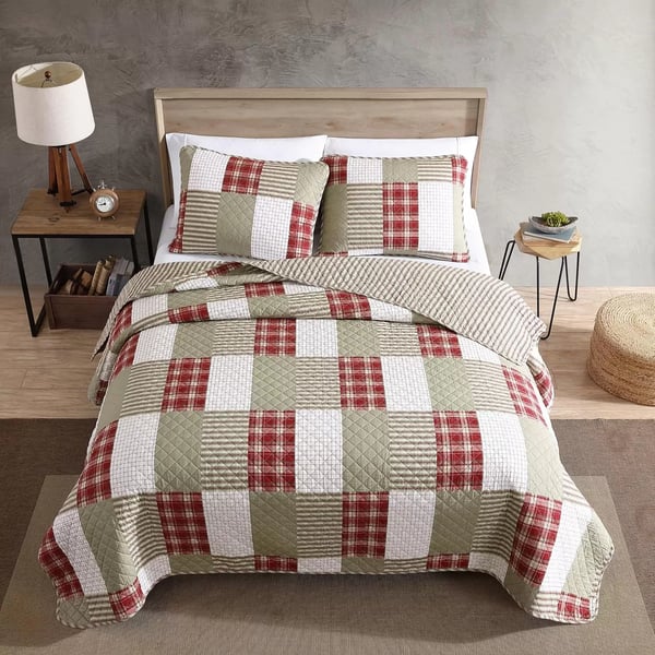 imageEddie Bauer  Twin Quilt Set Reversible Cotton Bedding with Matching Sham Home Decor for All Seasons Camano Island Plum TwinCamano Island Red