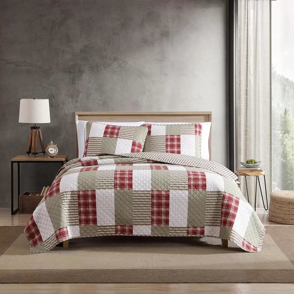 imageEddie Bauer  Twin Quilt Set Reversible Cotton Bedding with Matching Sham Home Decor for All Seasons Camano Island Plum TwinCamano Island Red