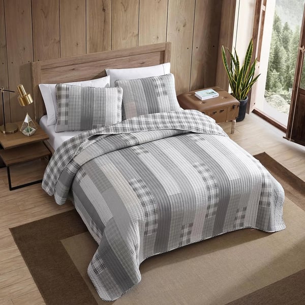 imageEddie Bauer  Twin Quilt Set Reversible Cotton Bedding with Matching Sham Home Decor for All Seasons Camano Island Plum TwinFairview Grey