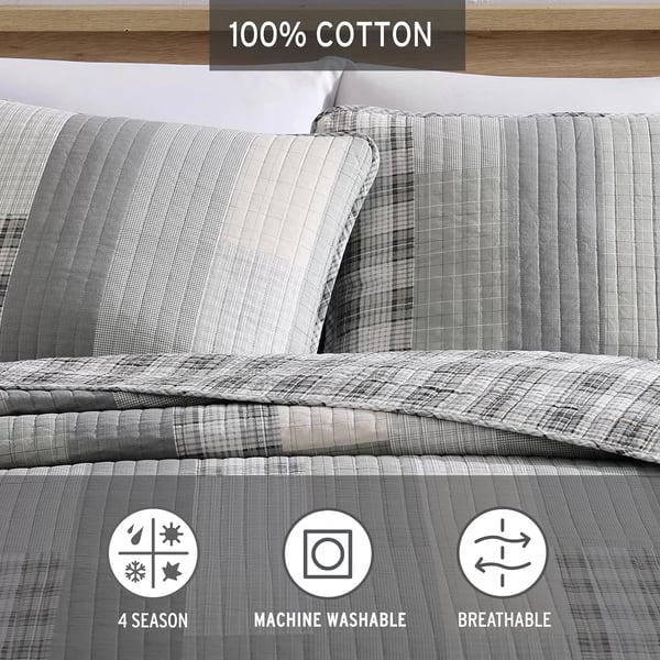 imageEddie Bauer  Twin Quilt Set Reversible Cotton Bedding with Matching Sham Home Decor for All Seasons Camano Island Plum TwinFairview Grey