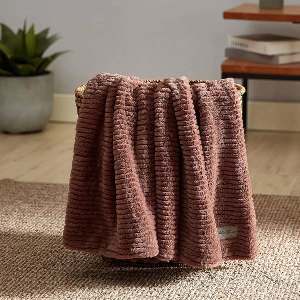 imageEddie Bauer Throw Blanket Ultra Soft Plush Home Dcor All Season Bedding Textured Solid Orange 50 x 60Textured Solid Brown