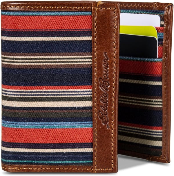 Eddie Bauer Mens Pioneer Leather and Printed Cotton Canvas Trifold WalletMulti