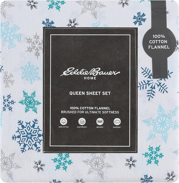 Eddie Bauer  Queen Sheets Cotton Flannel Bedding Set Brushed for Extra Softness Cozy Home Decor Tossed Snowflake QueenEddie Bauer  Queen Sheets Cotton Flannel Bedding Set Brushed for Extra Softness Cozy Home Decor Tossed Snowflake Queen