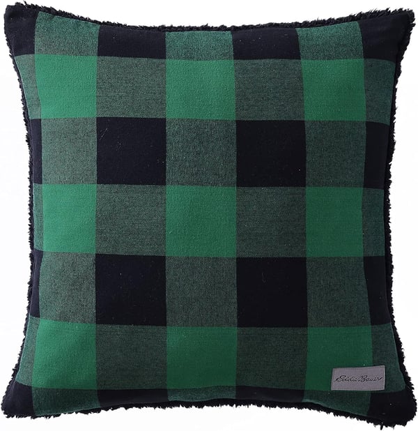 Eddie Bauer  Throw Blanket with Pillow Cover Reversible FlannelSherpa Bedding Set Buffalo Plaid Home Decor for All Seasons GreenBlack Throw BundleThrow with Pillow Cover GreenBlack