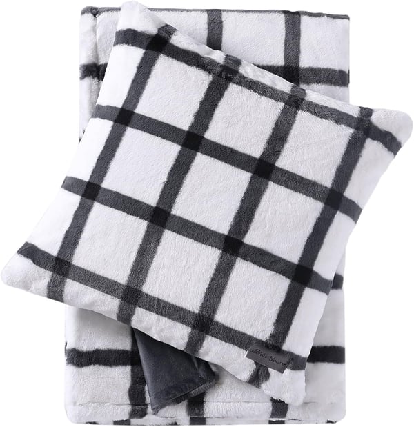 Eddie Bauer  Throw Blanket Faux Fur Reversible Bedding Buffalo Plaid Home Decor for All Seasons RedBlack 50 x 60Throw amp Pillow Cover Set Bunkhouse Plaid Grey