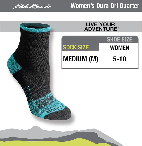 Eddie Bauer Womens Dura Dri Moisture Control 6Pair Quarter SocksOatmeal Assorted 6 Pairs