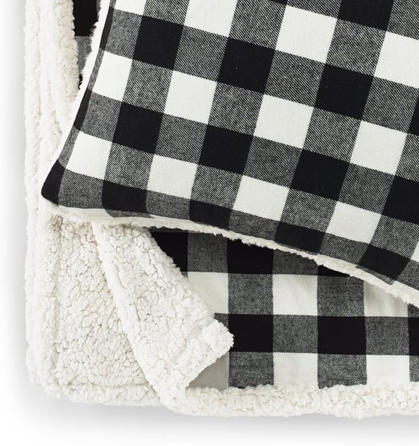 Eddie Bauer Throw Blanket with Pillow Reversible FlannelSherpa Bedding Buffalo Plaid Home Decor for All Seasons 2 Piece Set BlackWhite CheckBlackWhite Check