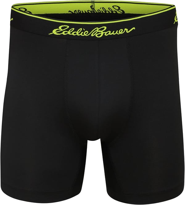 Eddie Bauer Mens 5 No Fly Performance Boxer Brief Underwear 3 Pack or 4 PackBrushed BlackTre BlueSalsa ZzBlue Smoke