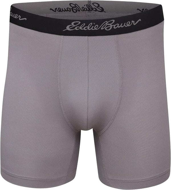 Eddie Bauer Mens 5 No Fly Performance Boxer Brief Underwear 3 Pack or 4 PackMesh Ash GreyCinderDark LodenDark Berry