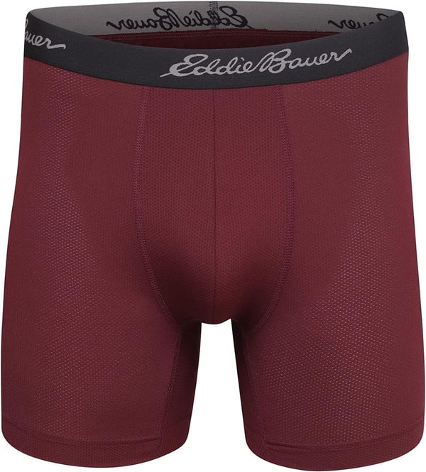 Eddie Bauer Mens 5 No Fly Performance Boxer Brief Underwear 3 Pack or 4 PackMesh Ash GreyCinderDark LodenDark Berry