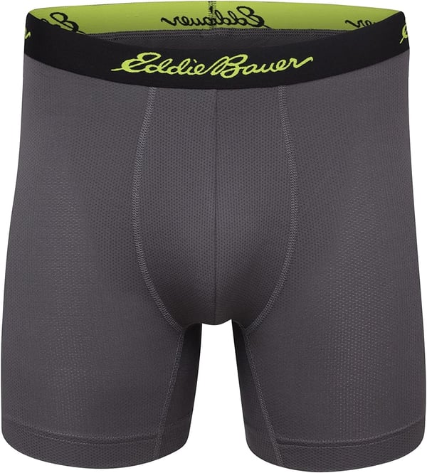 Eddie Bauer Mens 5 No Fly Performance Boxer Brief Underwear 3 Pack or 4 PackMesh Ash GreyCinderDark LodenDark Berry