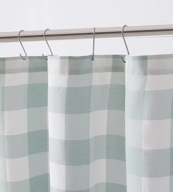 imageEddie Bauer  Shower Curtain Lightweight Cotton Bathroom Decor Buttonhole Top Cabin Plaid Green 72quot x 72quotCabin Plaid Green