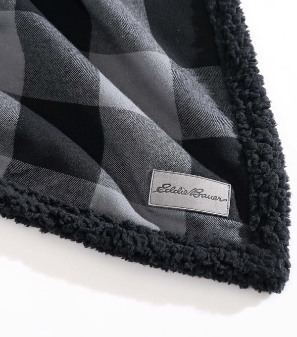 Eddie Bauer  Throw Blanket Reversible Sherpa Fleece Bedding Buffalo Plaid Home Decor for All Seasons Black Check ThrowThrow GreyBlack