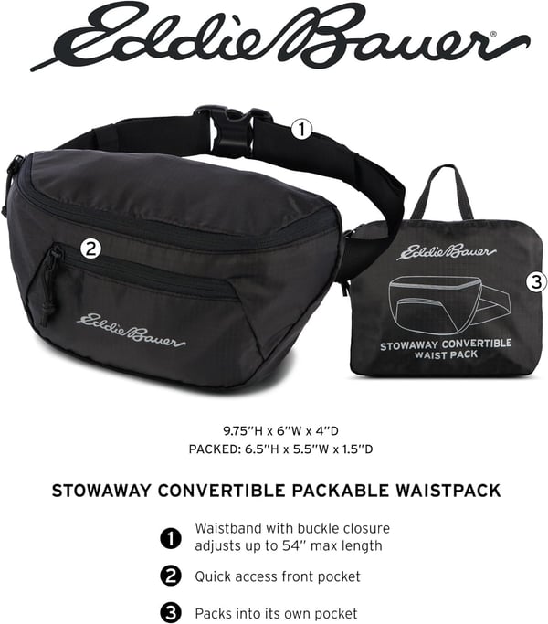 Eddie Bauer Stowaway Packable WaistpackMade from Ripstop Polyester with 2 Secure Zip PocketsMaroon